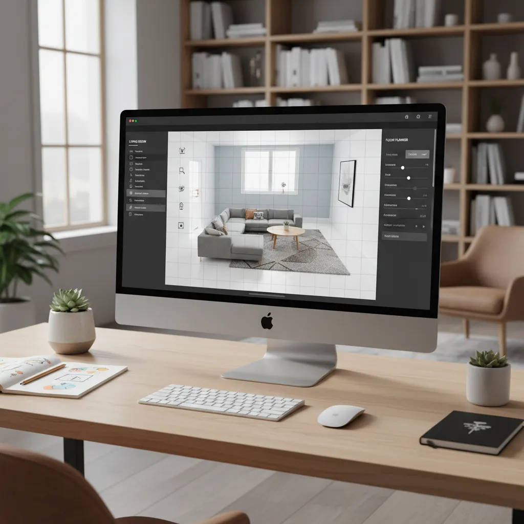 digital room layout planner interface showing furniture placement in a living room