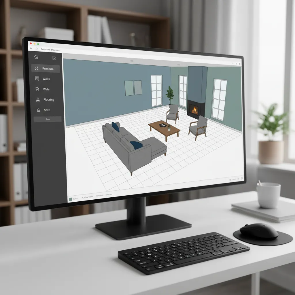 Example interface of a digital room layout planner showing a living room floor plan