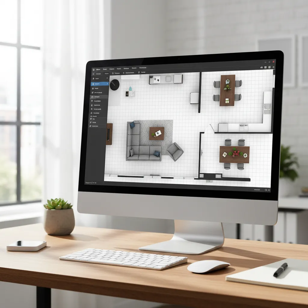 Online room planner interface with furniture layout