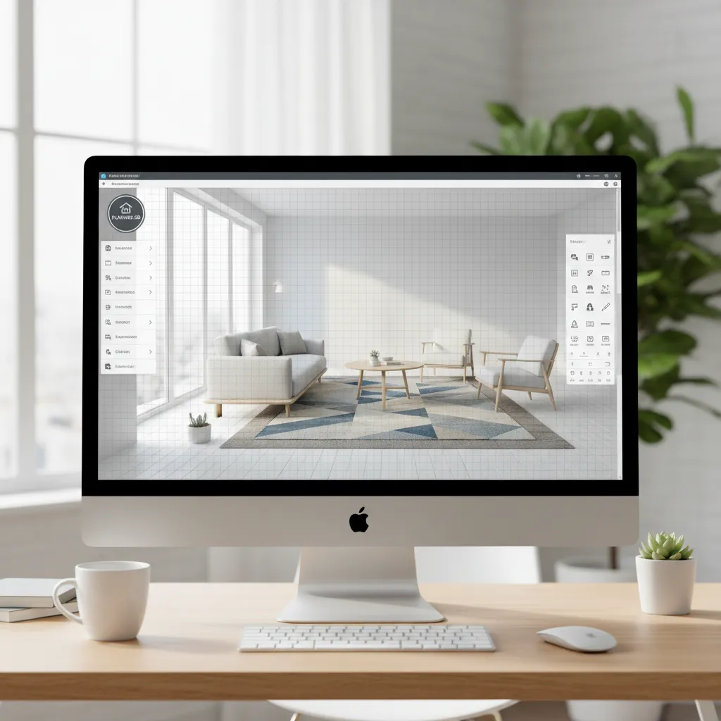 Pantalla mostrando planificación digital de una habitación con muebles