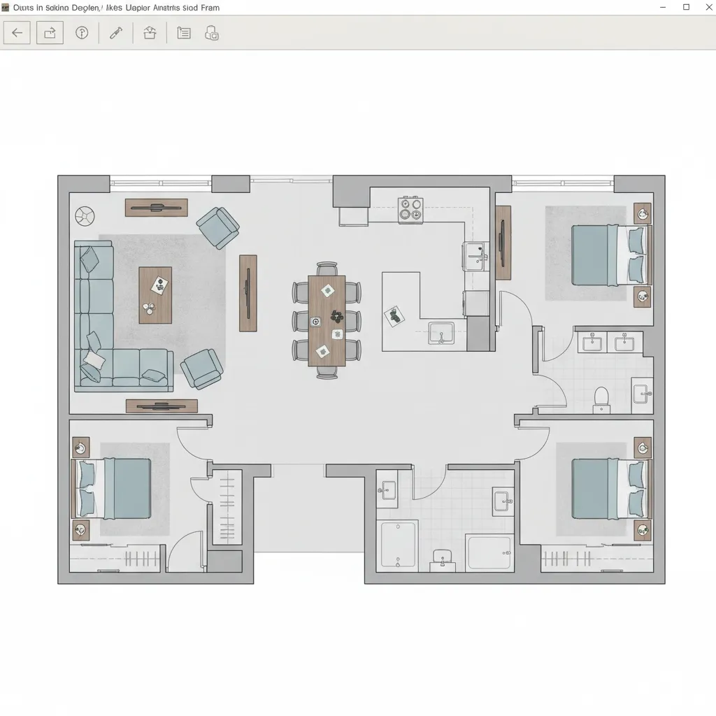 digital floor plan layout with furniture arrangement in interior design software