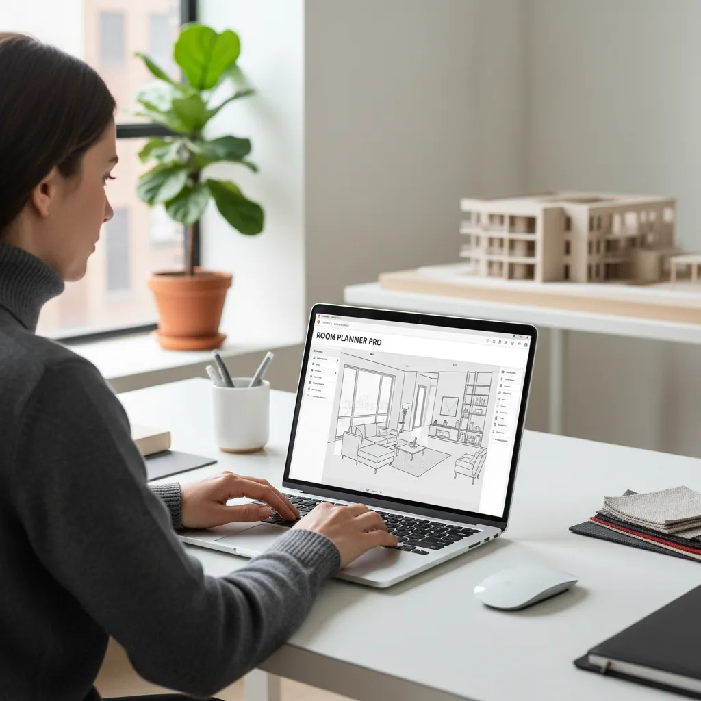 Designer creating a living room layout using a room planning tool