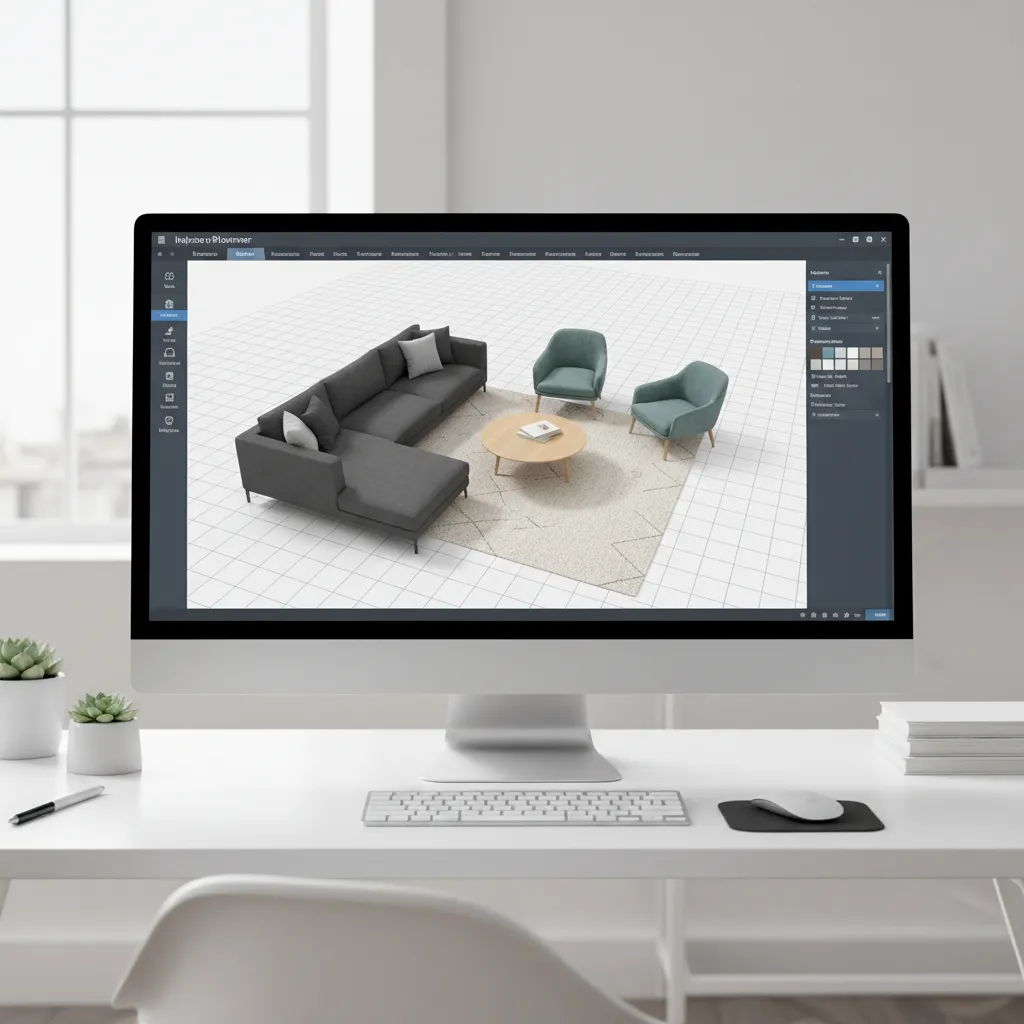 Digital room planning interface displaying furniture layout in a living room