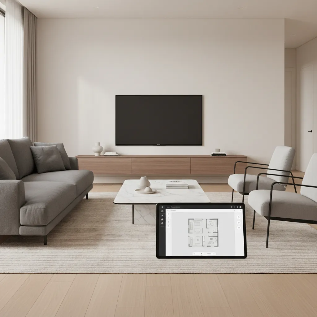modern living room planned with a digital room layout tool