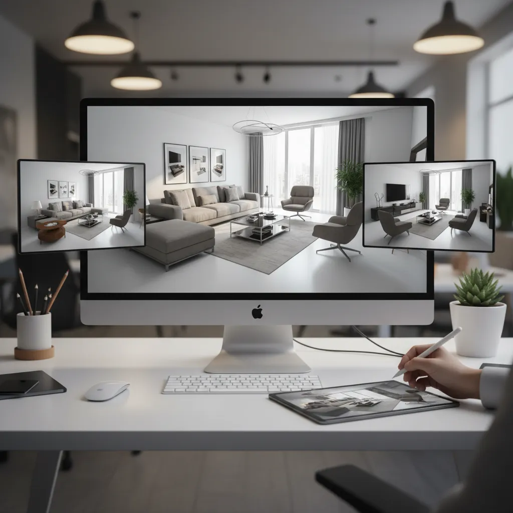 designer testing multiple furniture layouts in a digital room planning software