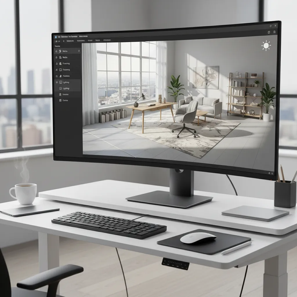 Pantalla de ordenador mostrando software de planificación de habitaciones