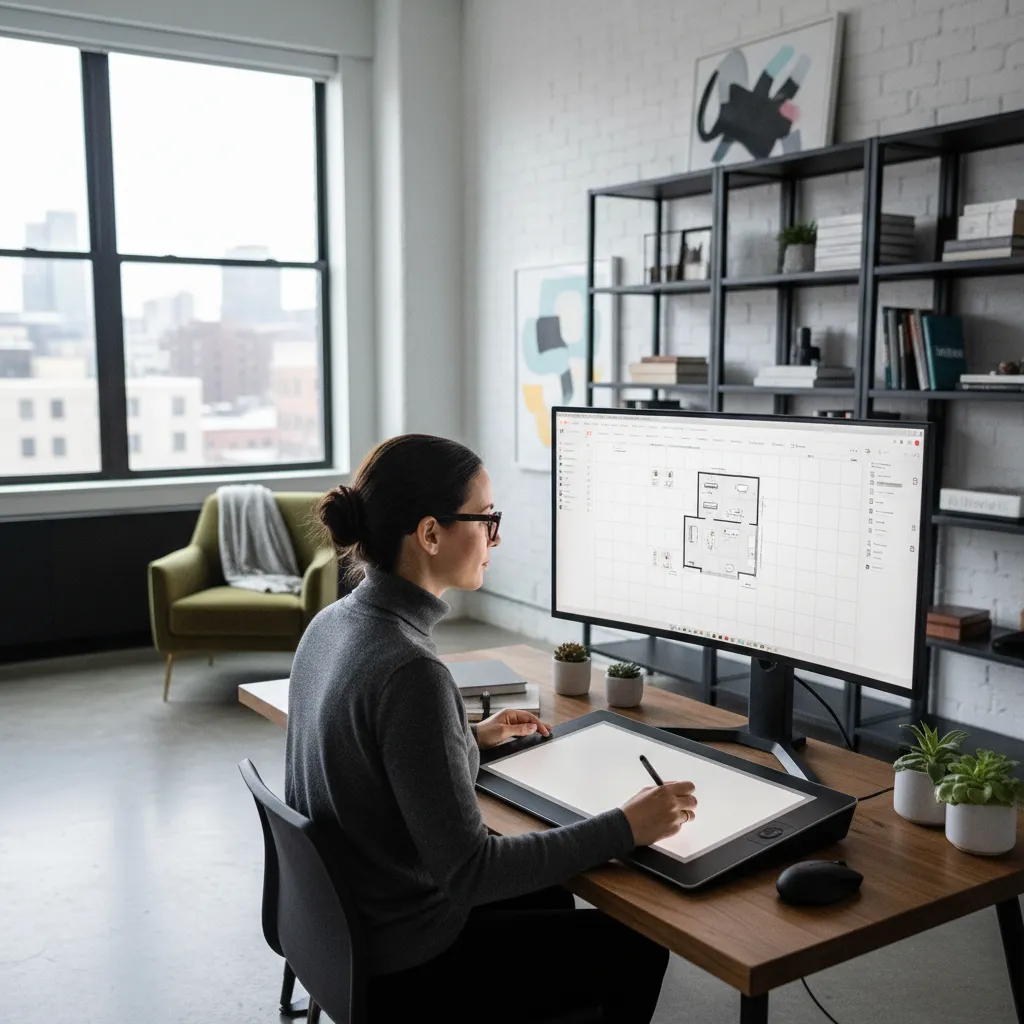 Diseñador utilizando software para planificar una habitación