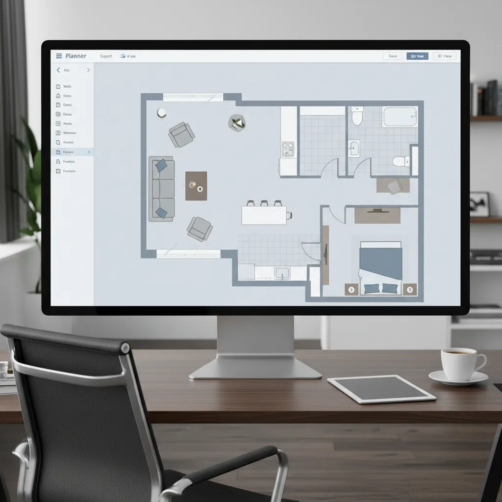 Herramienta digital de planificación de habitaciones con plano y muebles