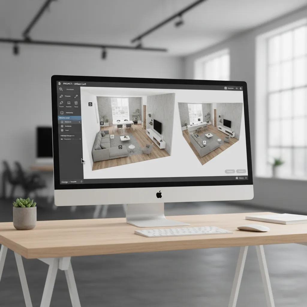 Planificador digital de habitaciones mostrando distribución de muebles