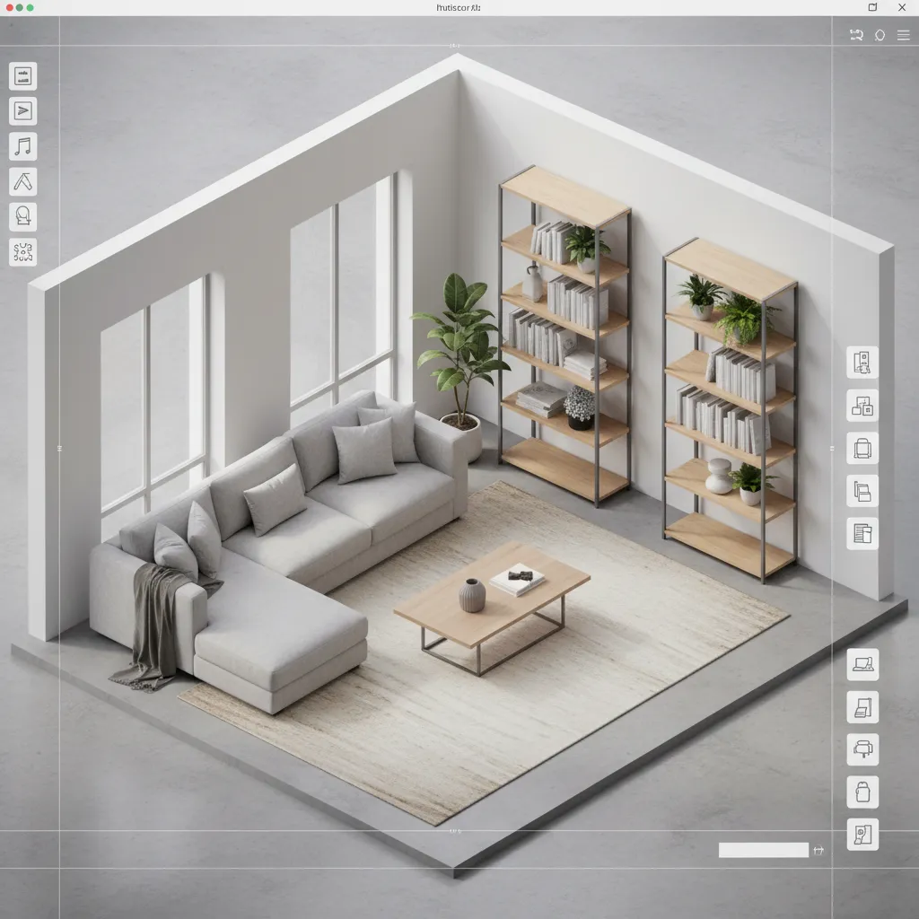 3D room planner showing multiple furniture layout options in a living room