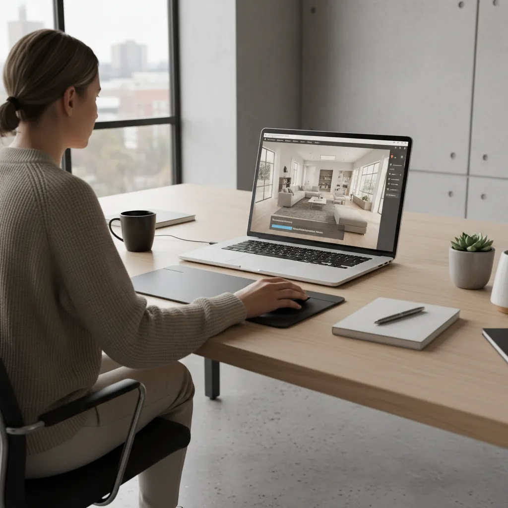 designer using digital room planning software to arrange furniture layout