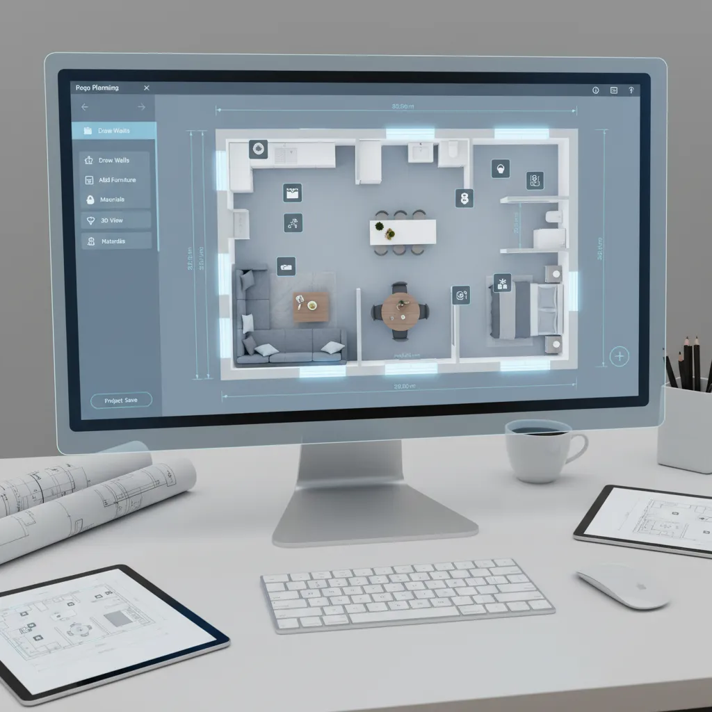 planificación digital de una habitación con muebles en vista 3D