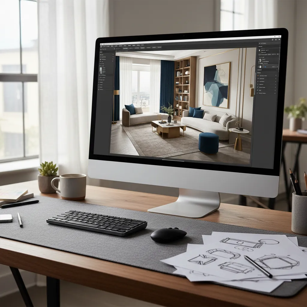 Planificación digital de una habitación en software de diseño