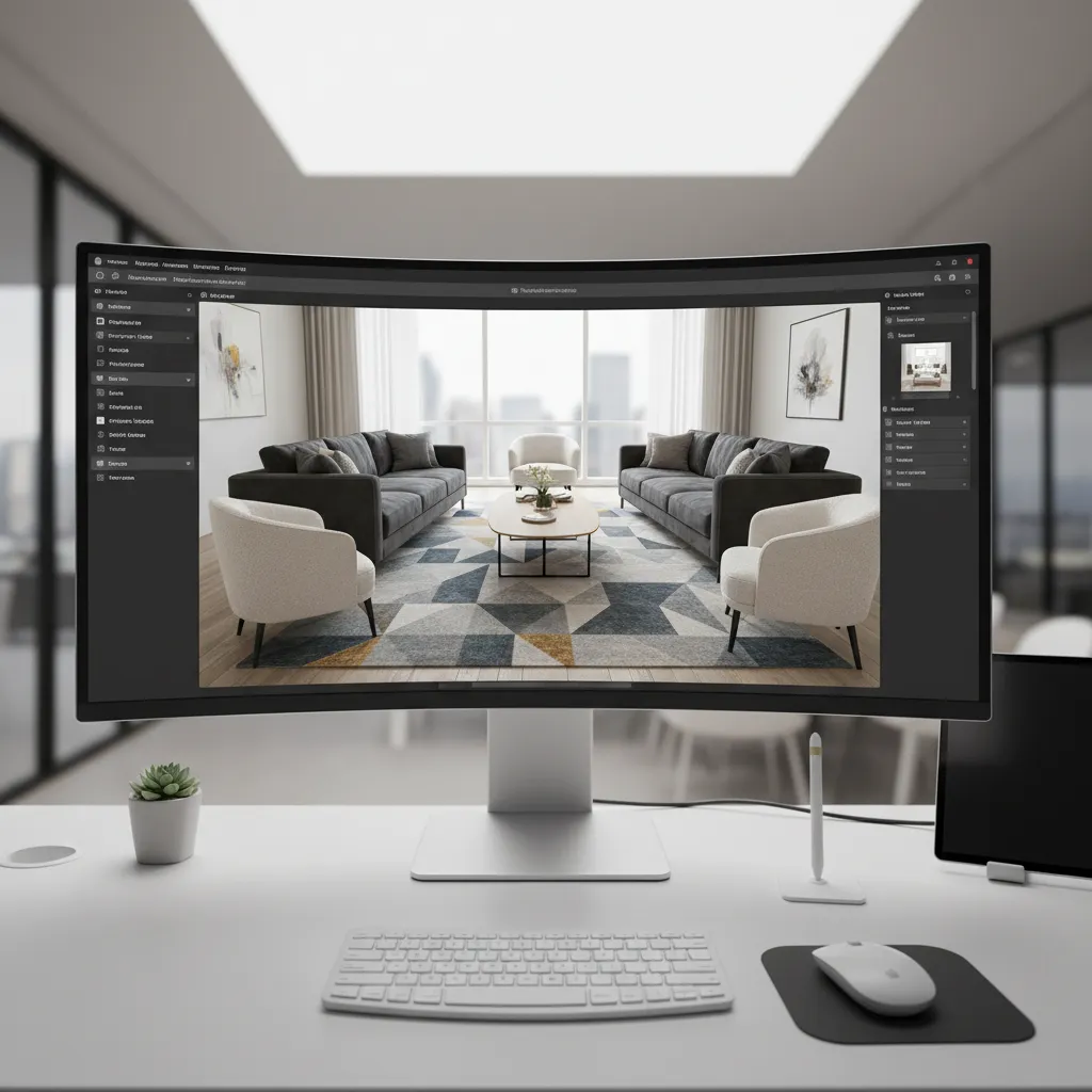 Digital room planner software showing 3D living room layout