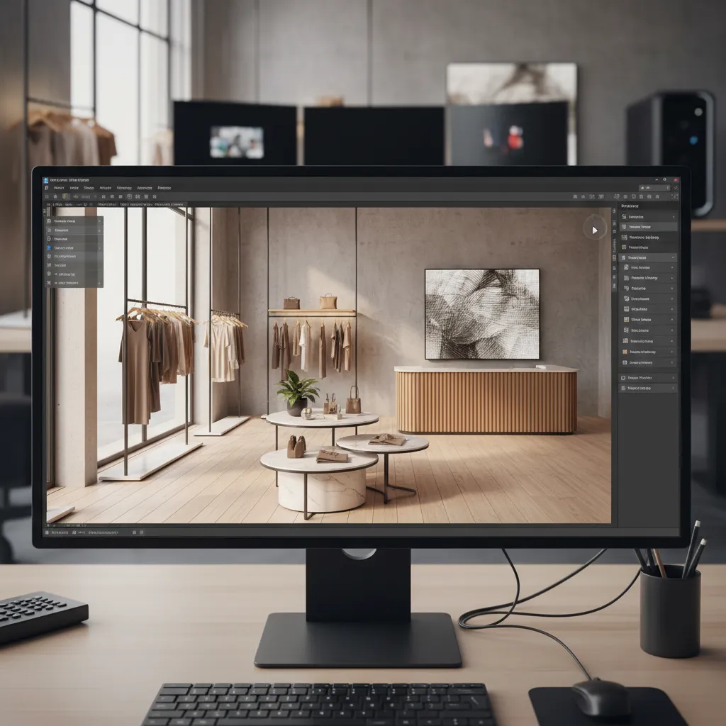 Visualización digital 3D de una tienda antes de su construcción