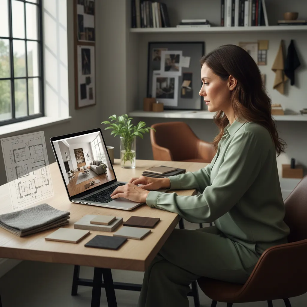 Diseñador revisando renders y planos para incluir en su CV