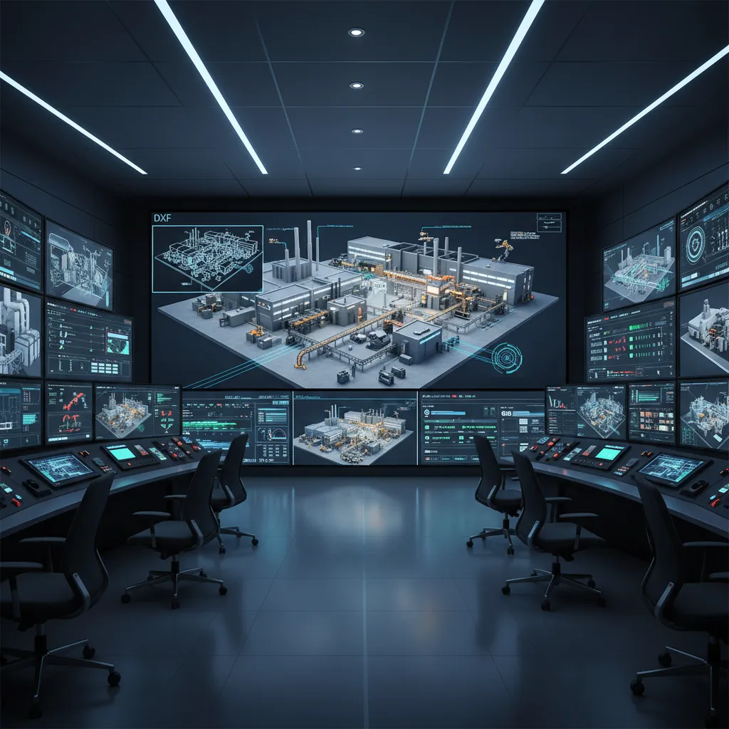 Digital twin factory model generated from DXF building plans