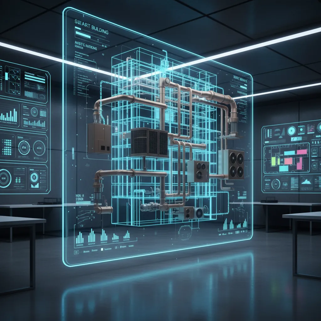 digital twin building dashboard connected to 3D HVAC model