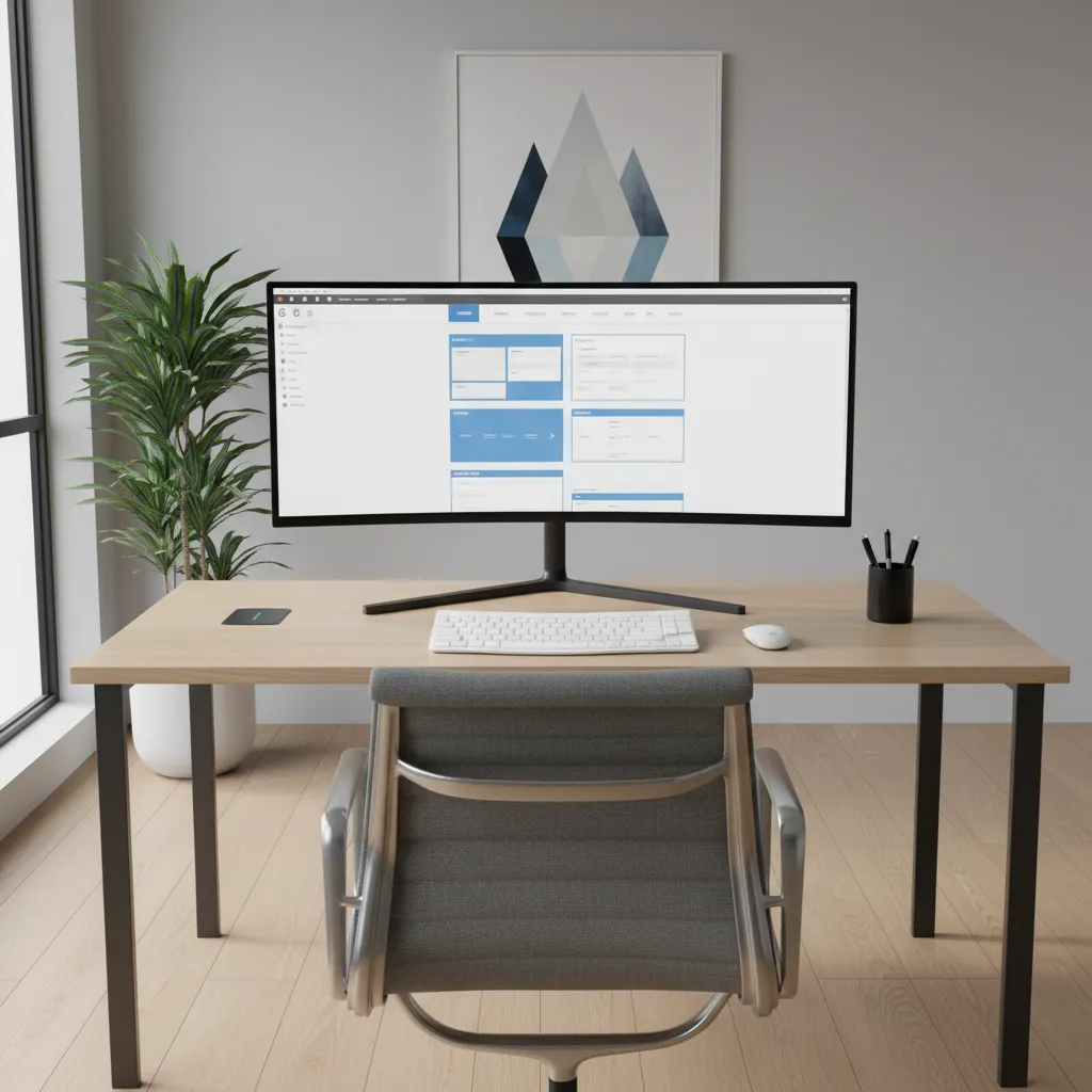 designer working on website UI layout on large monitor in modern office