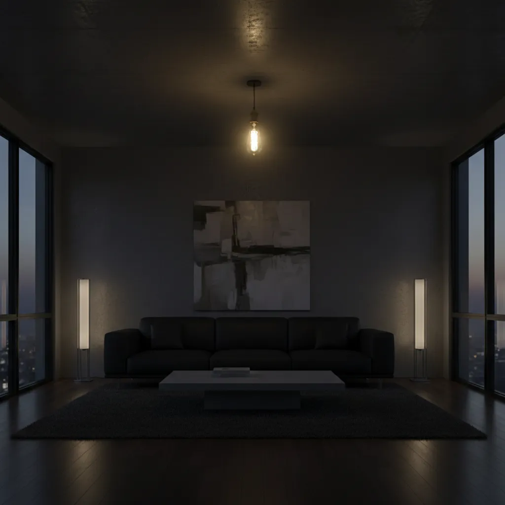 Room with bright bulb but dim overall lighting