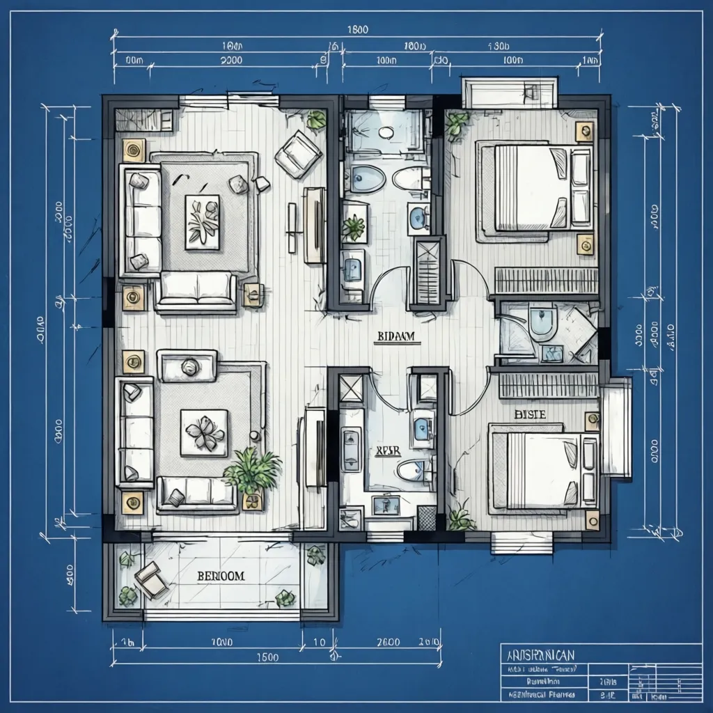 Plano de vivienda con medidas de habitaciones indicadas