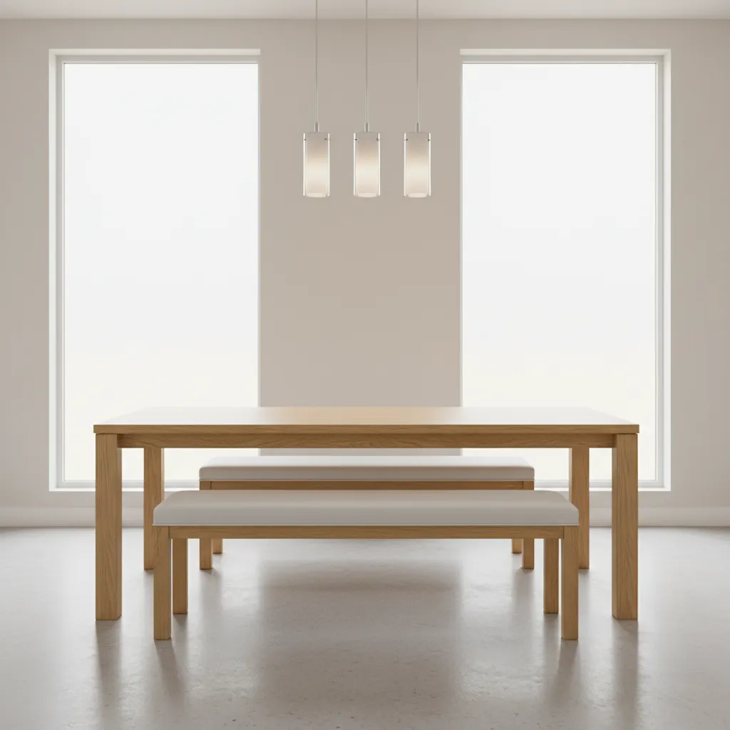 Dining bench correctly sized shorter than the dining table