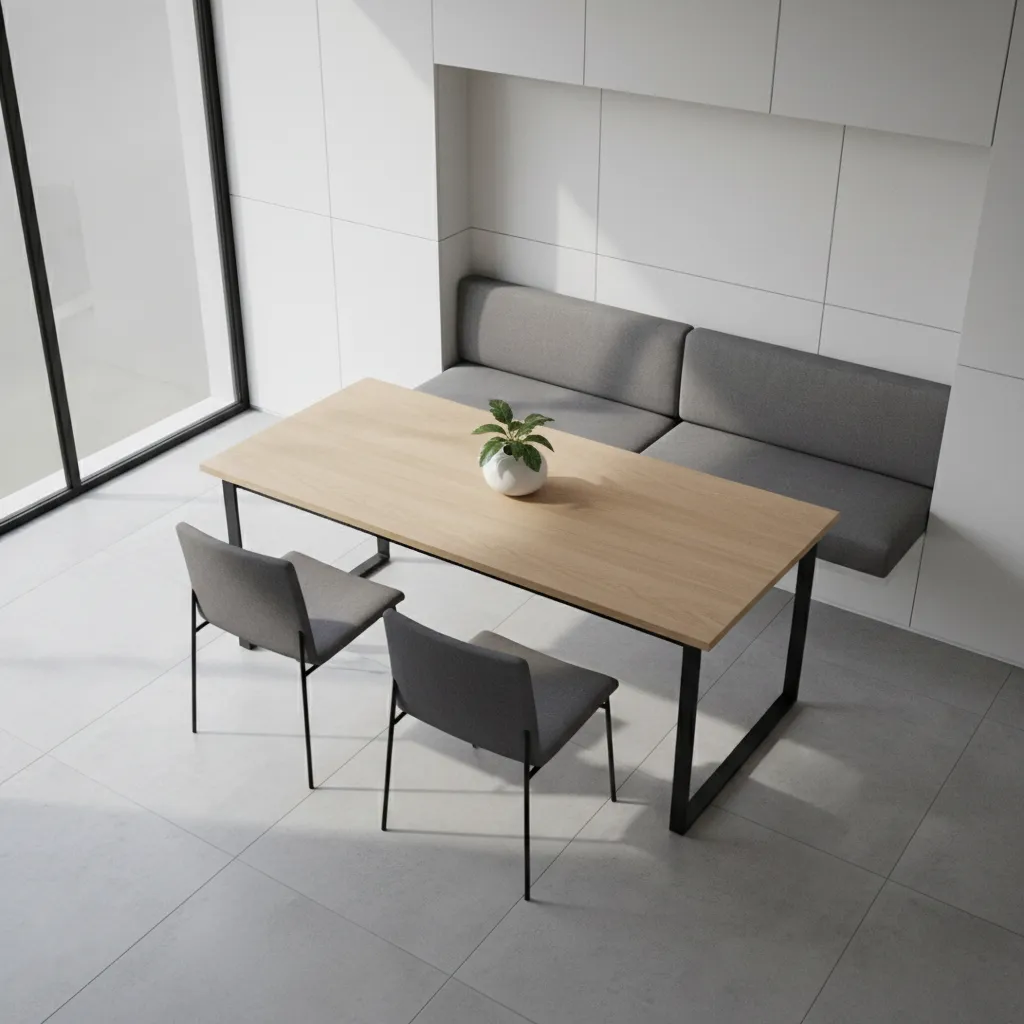 Dining booth seating layout showing entry space and circulation area