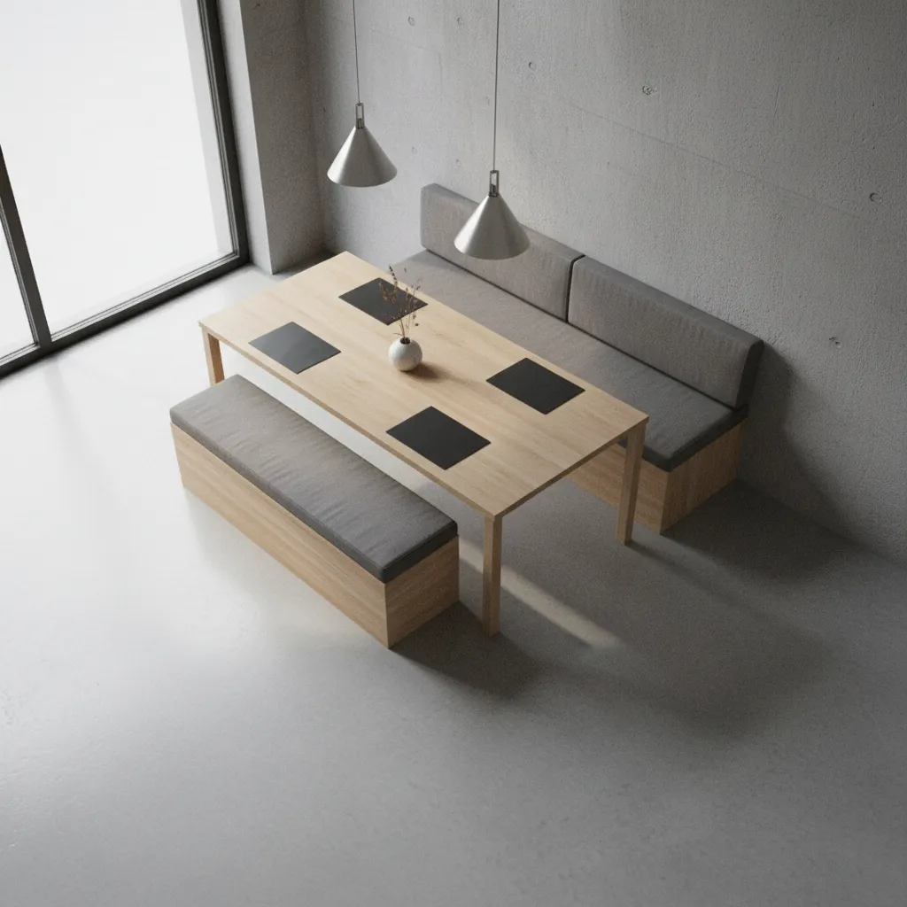 Dining booth layout showing space efficiency compared to chairs