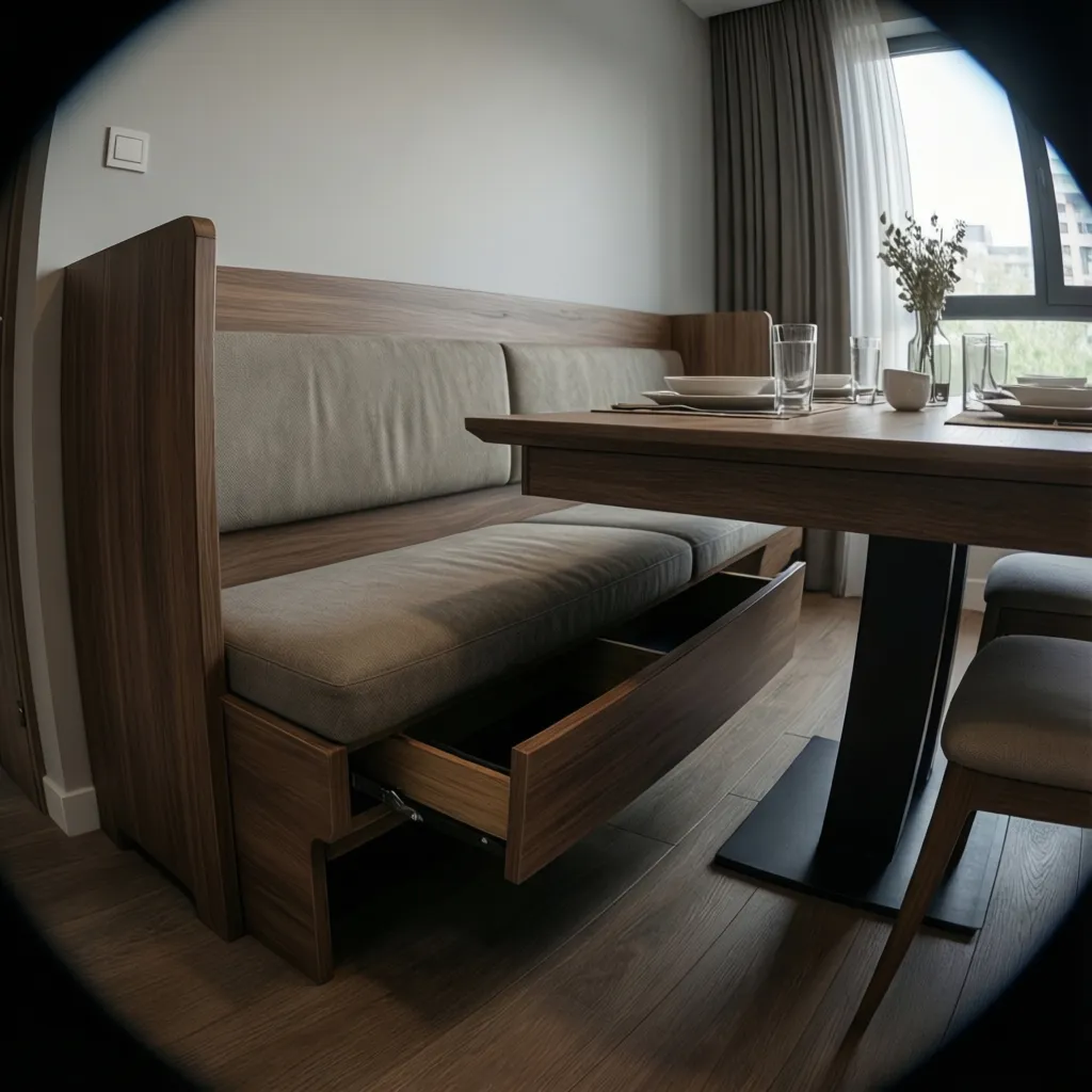 Dining booth bench with hidden storage under seat