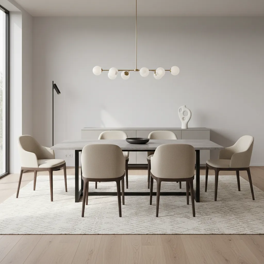 Dining chairs pulled out on a rug demonstrating proper clearance