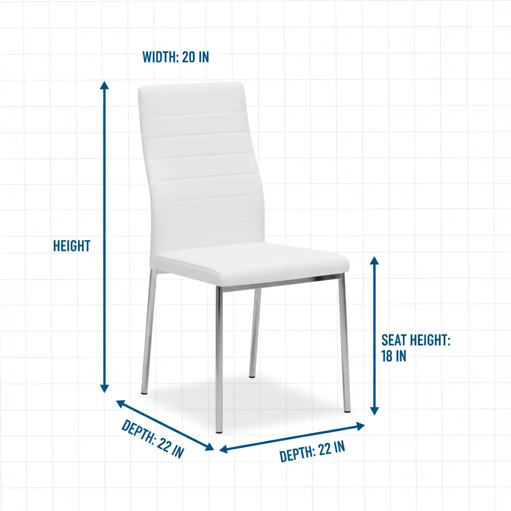 diagram showing dining chair seat width depth and height measurements