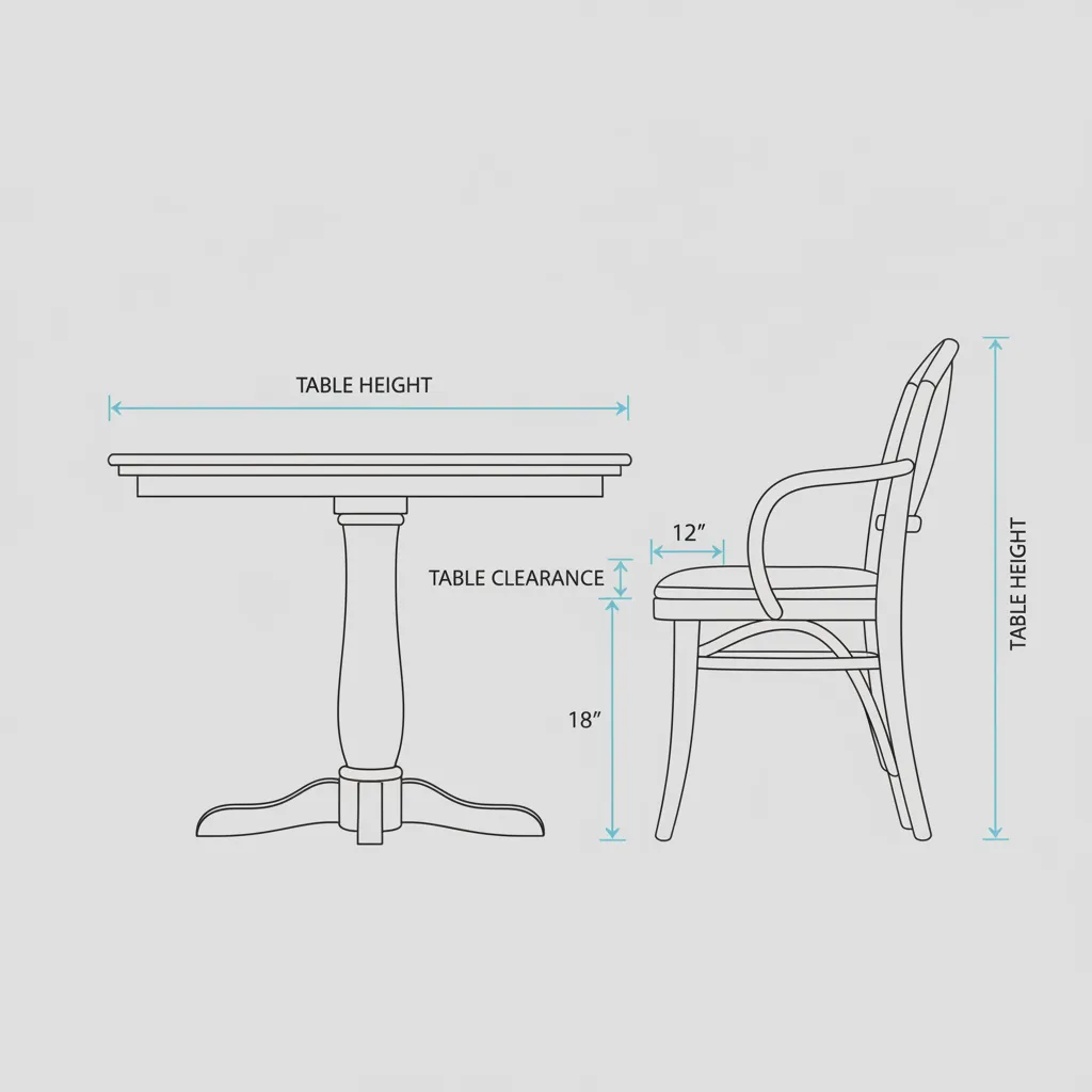 Diagram showing proper seat height and table clearance for dining chairs