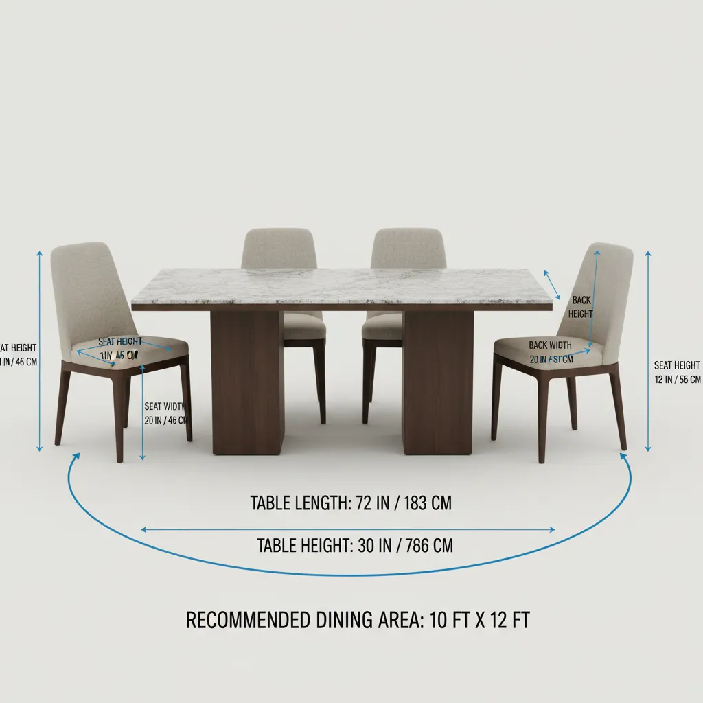 diagram showing correct seat height and clearance for granite dining table