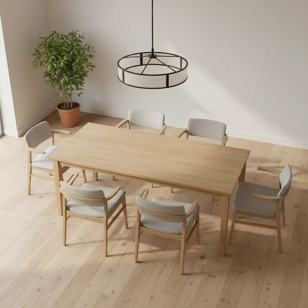 Dining table layout comparison showing wider captain chairs and narrow side chairs