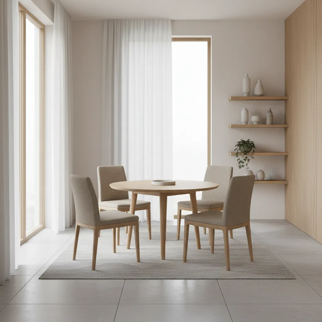 dining chairs spaced correctly around a compact dining table