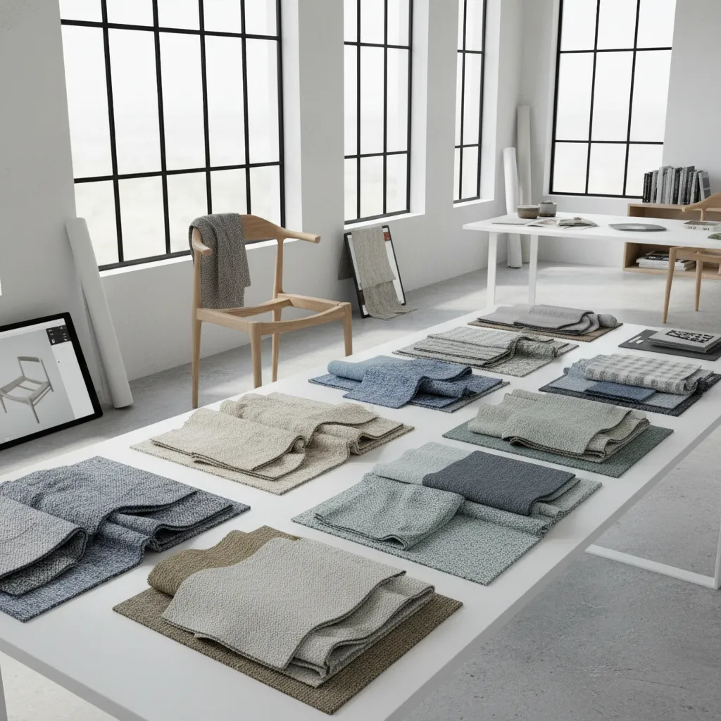 Interior designer reviewing fabric samples for dining chair upholstery