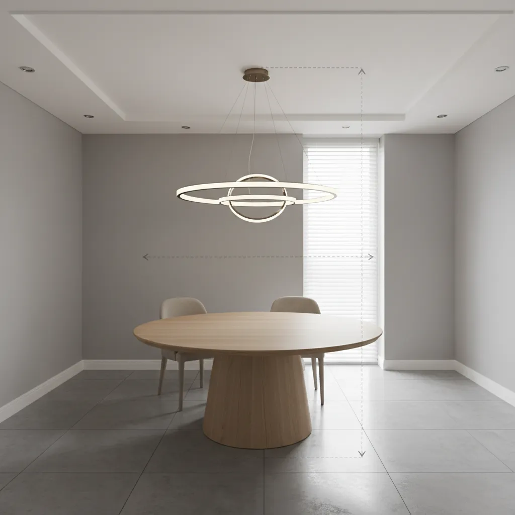 Visual diagram showing chandelier width relative to dining table size