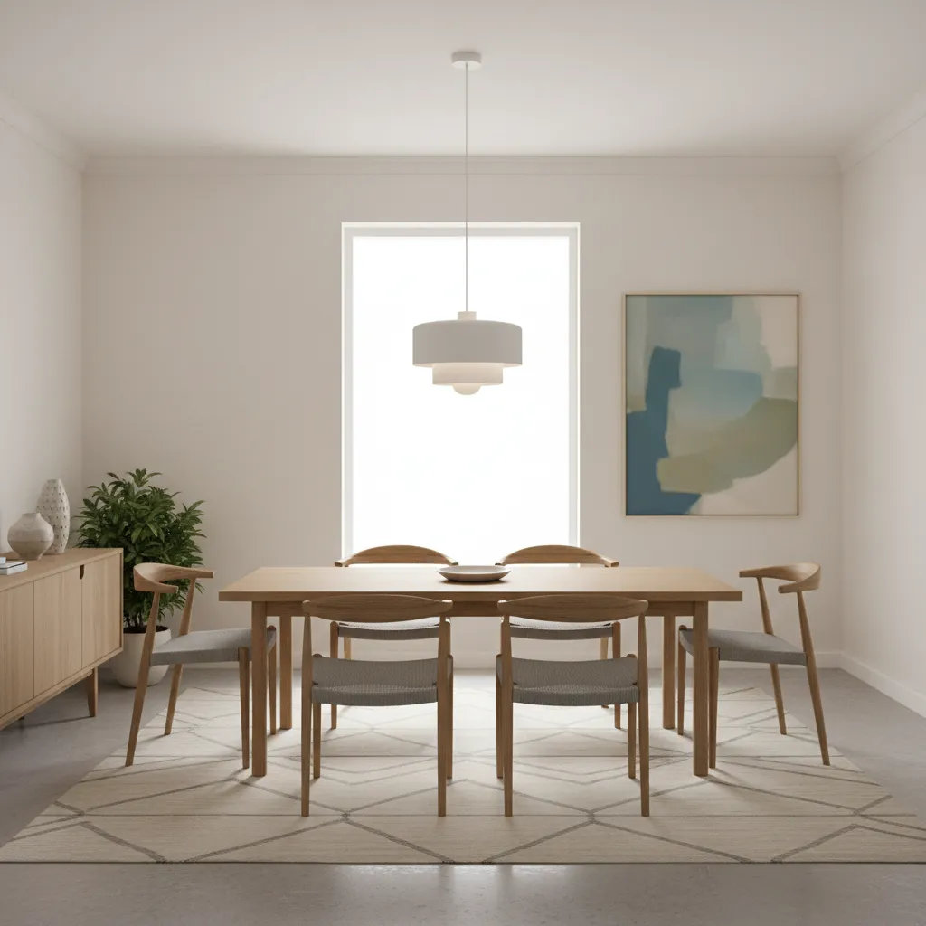 3D visualization of centered dining light over table layout