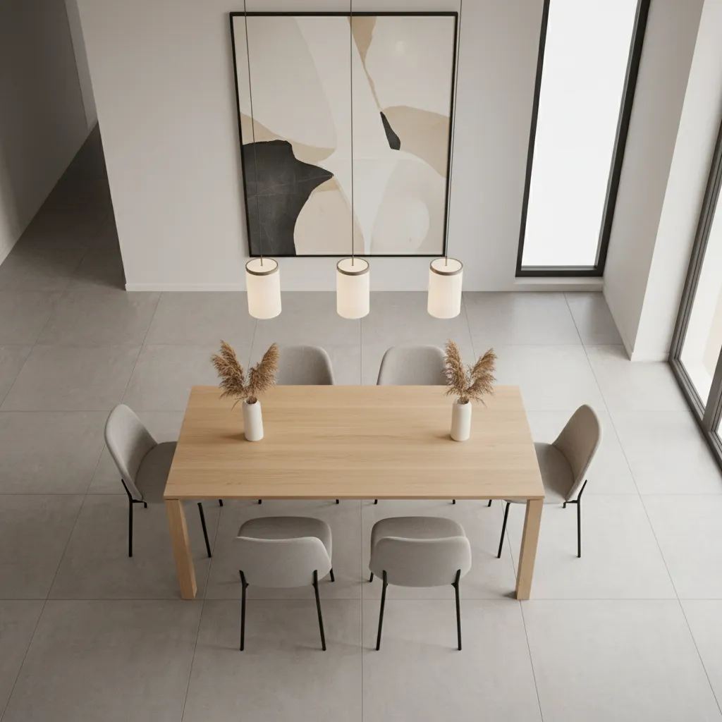 Dining light properly aligned with rectangular table centerline