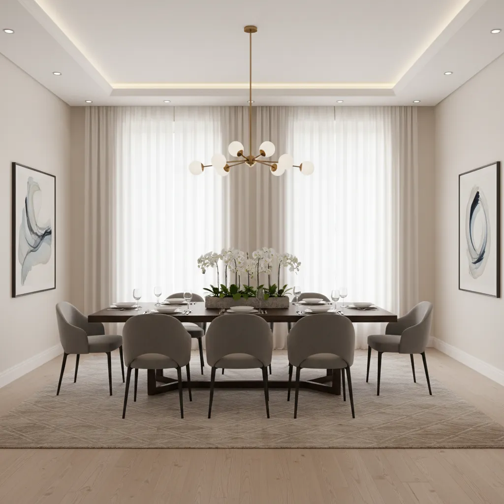 dining chandelier positioned correctly in a high ceiling dining room