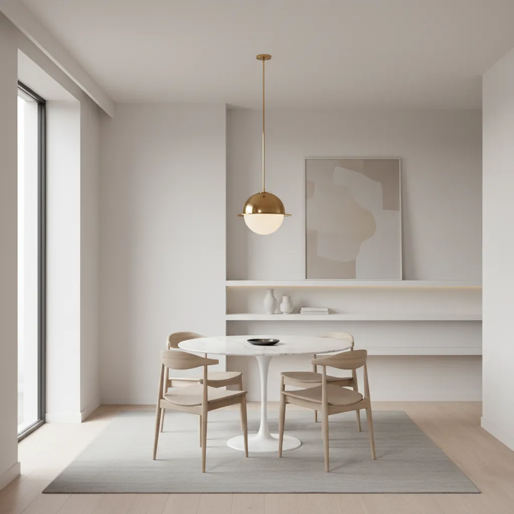 low ceiling dining pendant positioned above table avoiding walking path