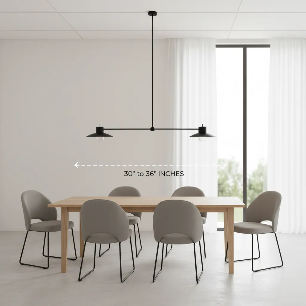 Diagram showing pendant height measurement above dining table