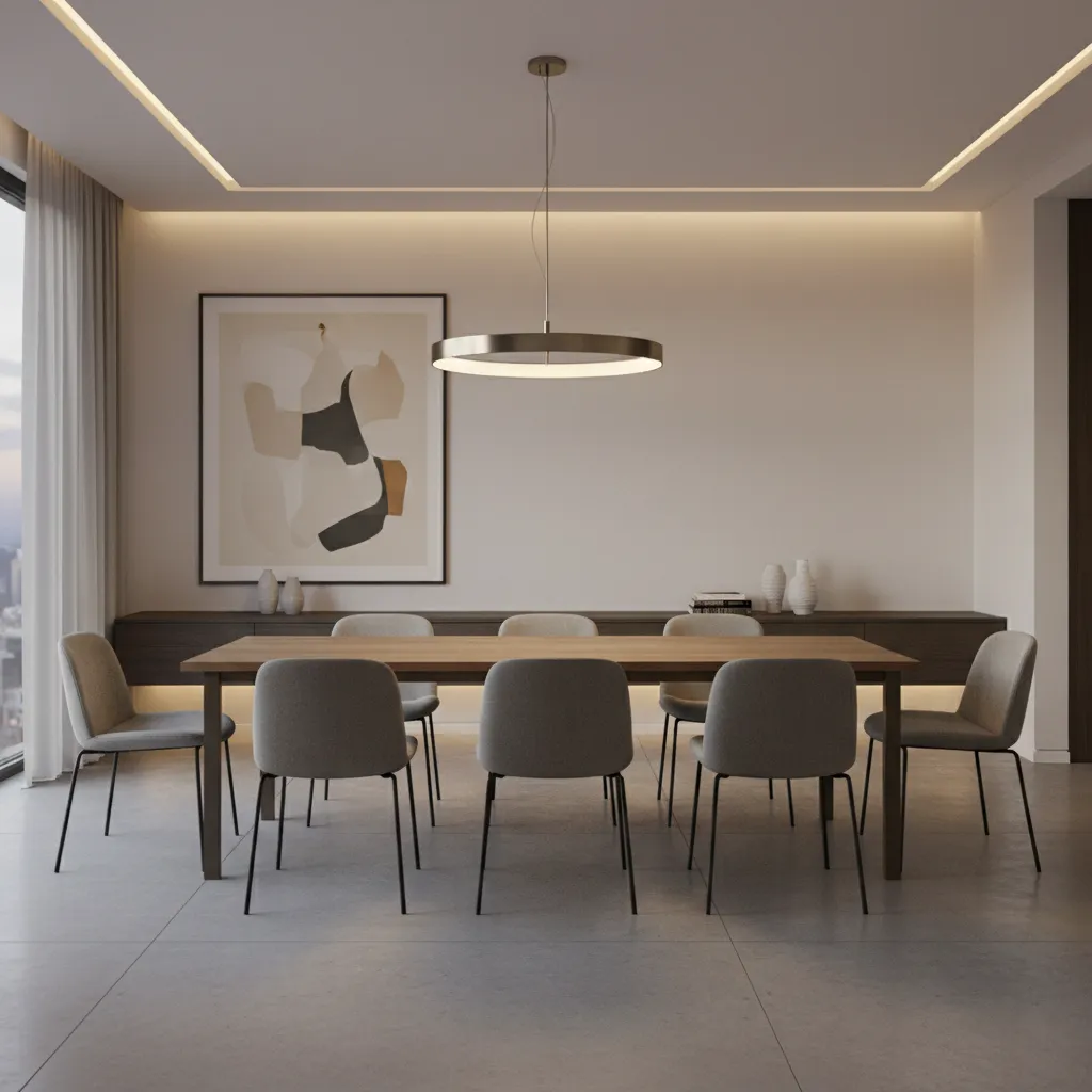 Dining pendant light positioned above a dining table demonstrating safe headroom clearance