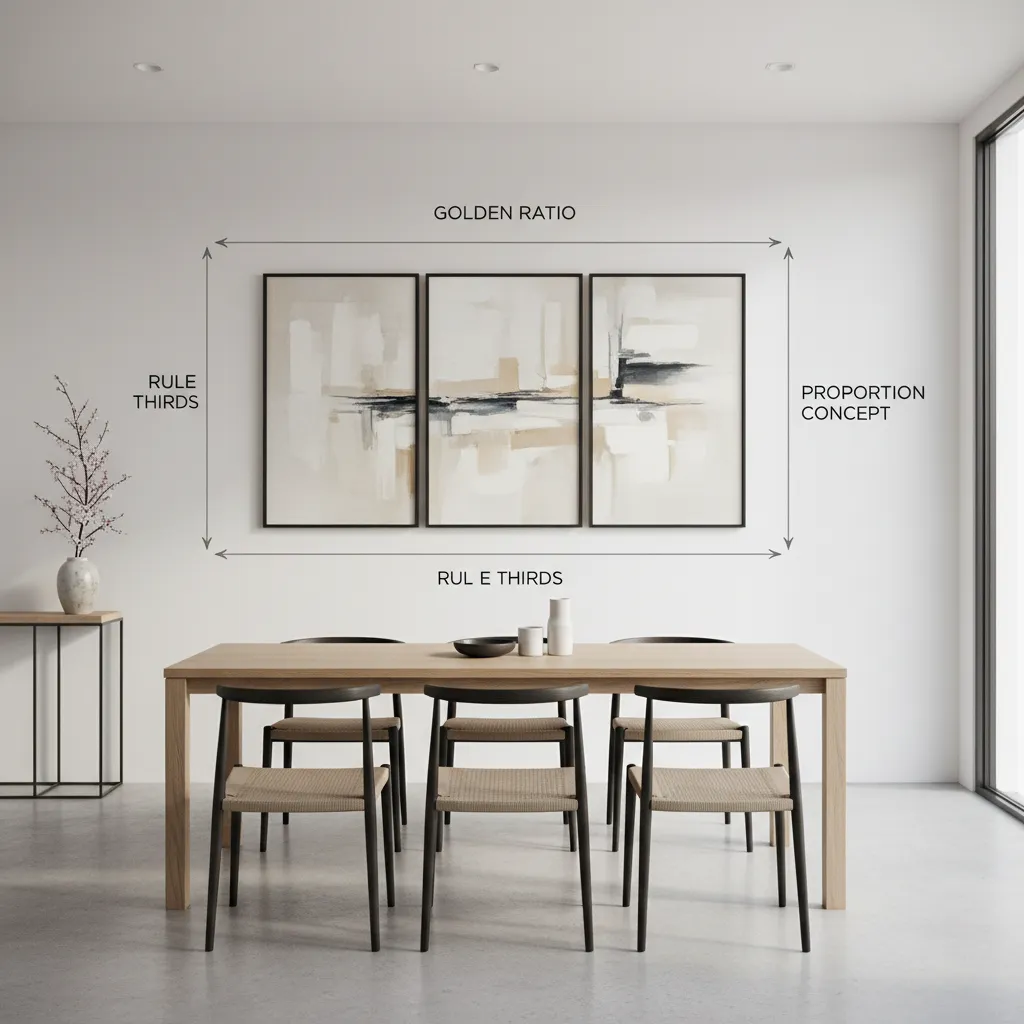 visual example of proper wall art width above dining table