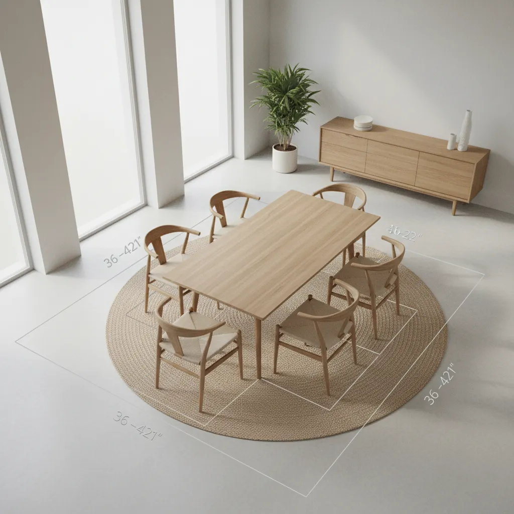 dining room layout showing recommended clearance space around dining table