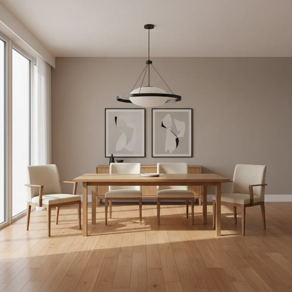 Dining room showing walking clearance behind captain chairs around a table
