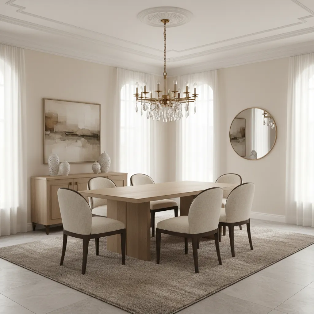 dining room ceiling with crown molding framing chandelier