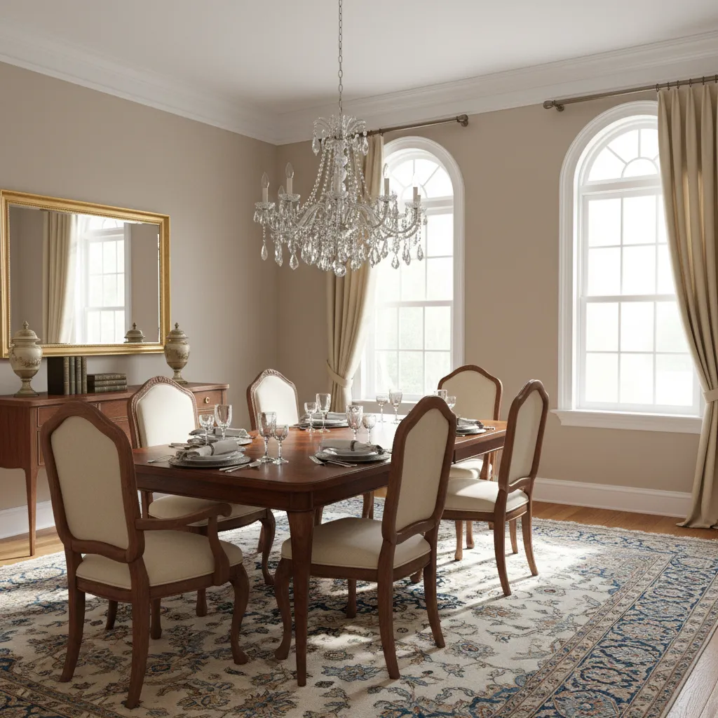 Dining room interior showing crown molding connecting wall and ceiling