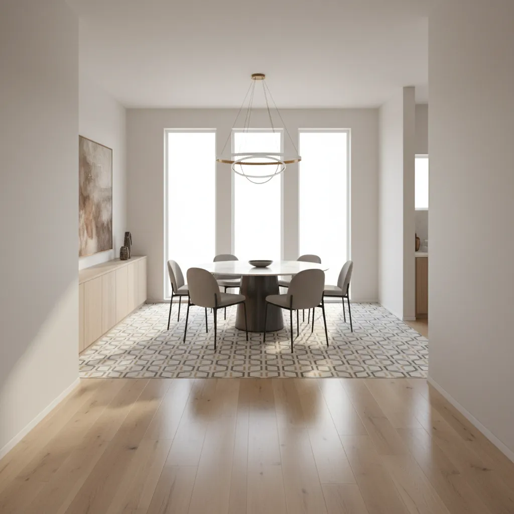 flooring transition marking entry from hallway to dining room