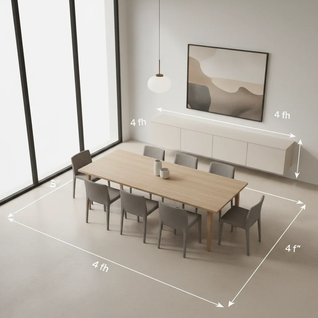 dining room layout showing clearance space around cabinet and table
